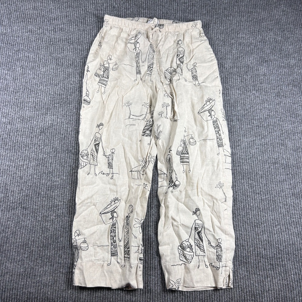 Hot Cotton by Marc Ware Pants Women M Beige Tribal Graphic Linen Crop